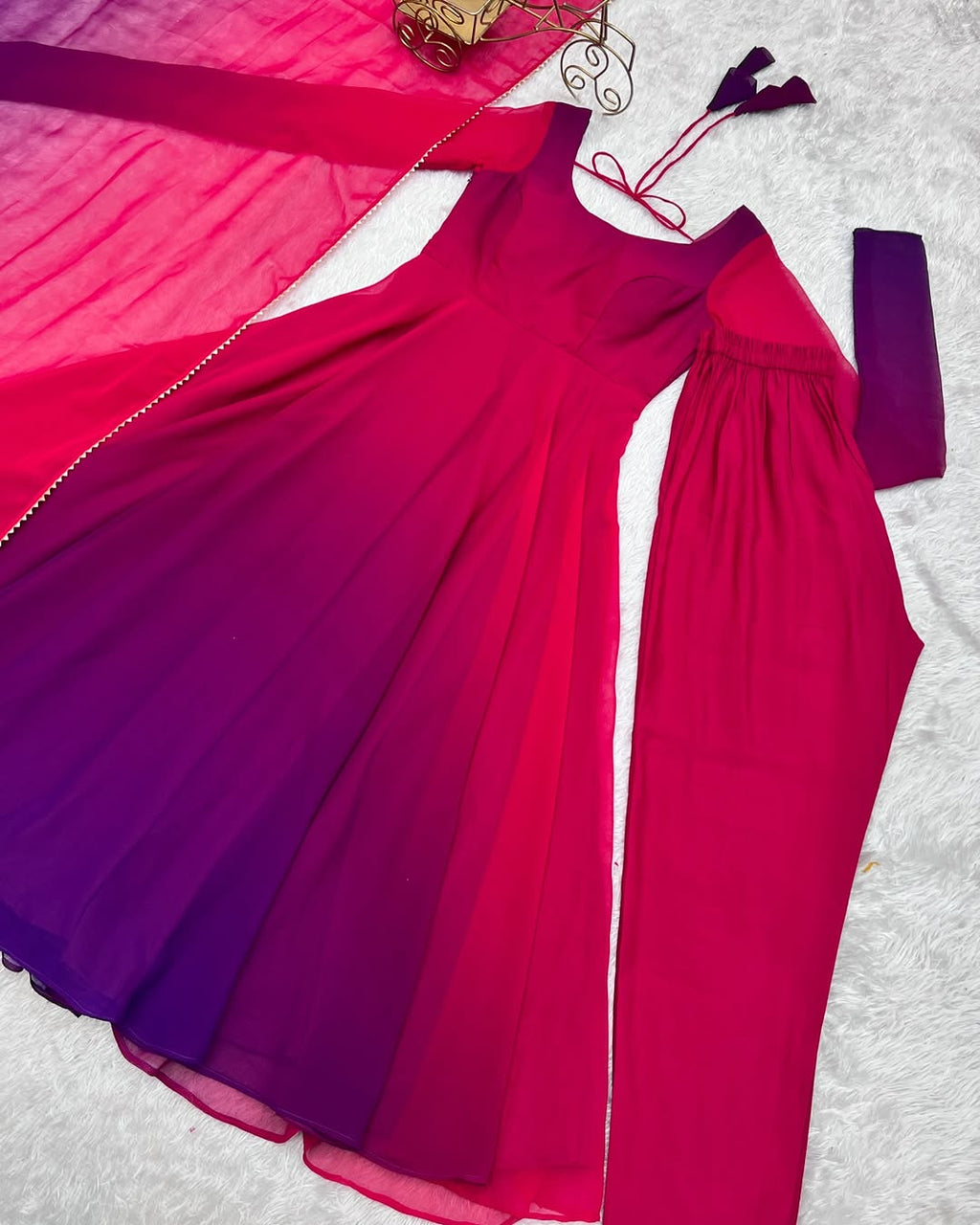 Devika Dark Pink Flair Georgette Anarkali Gown Set