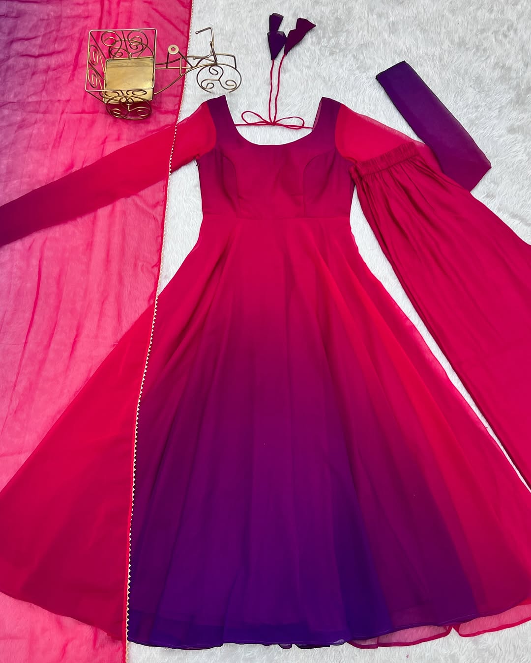 Devika Dark Pink Flair Georgette Anarkali Gown Set