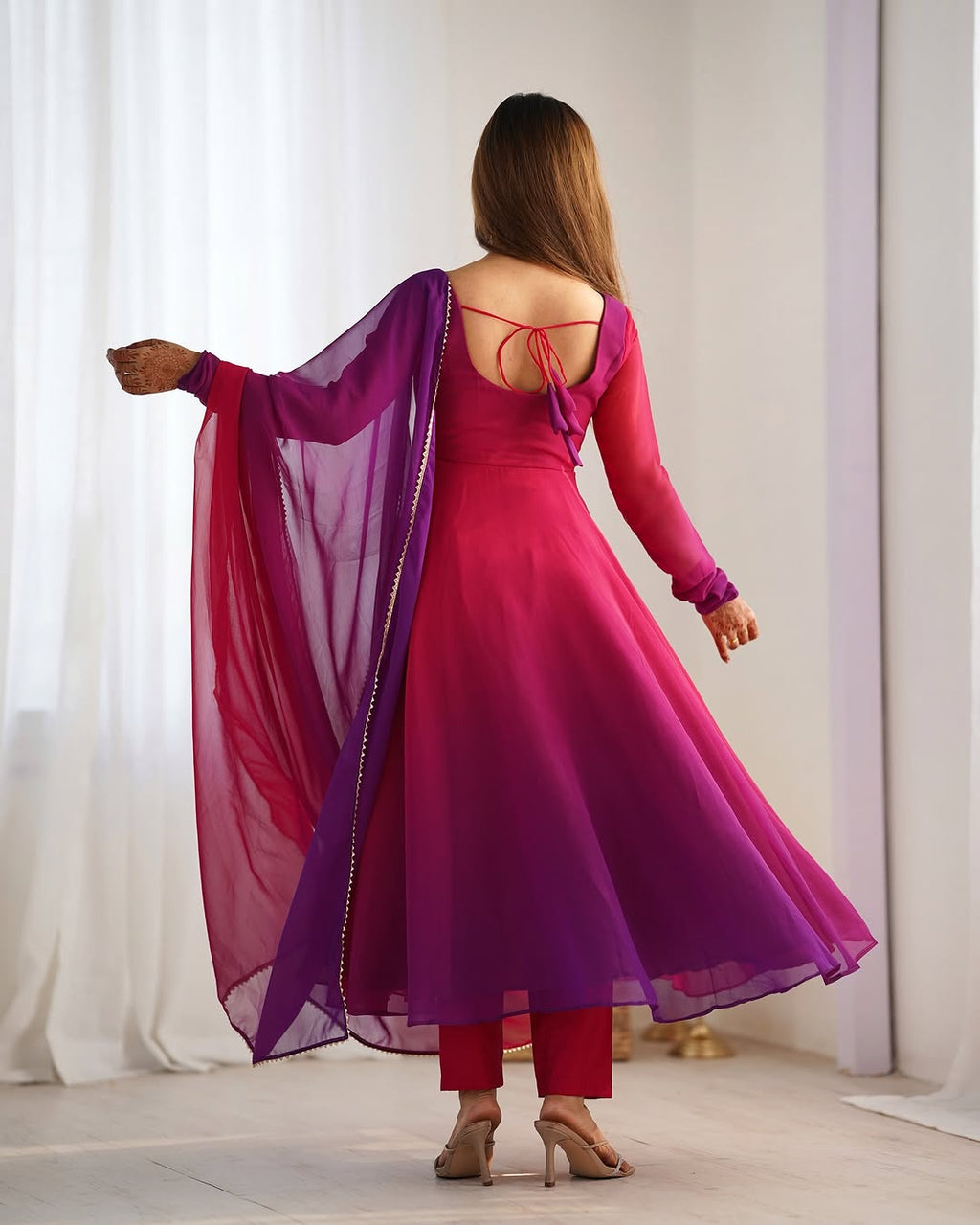 Devika Dark Pink Flair Georgette Anarkali Gown Set