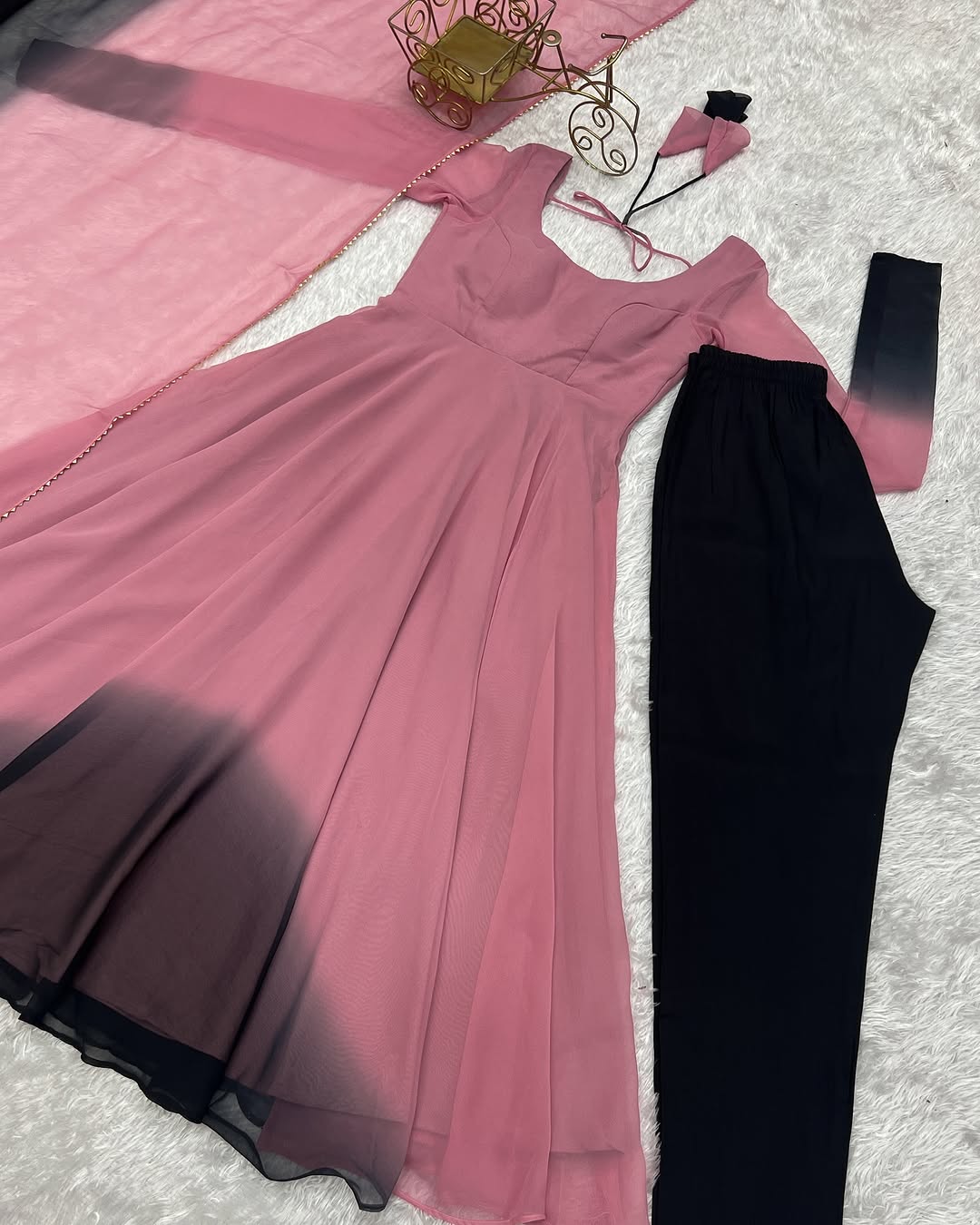 Devika Onion Pink Flair Georgette Anarkali Gown Set