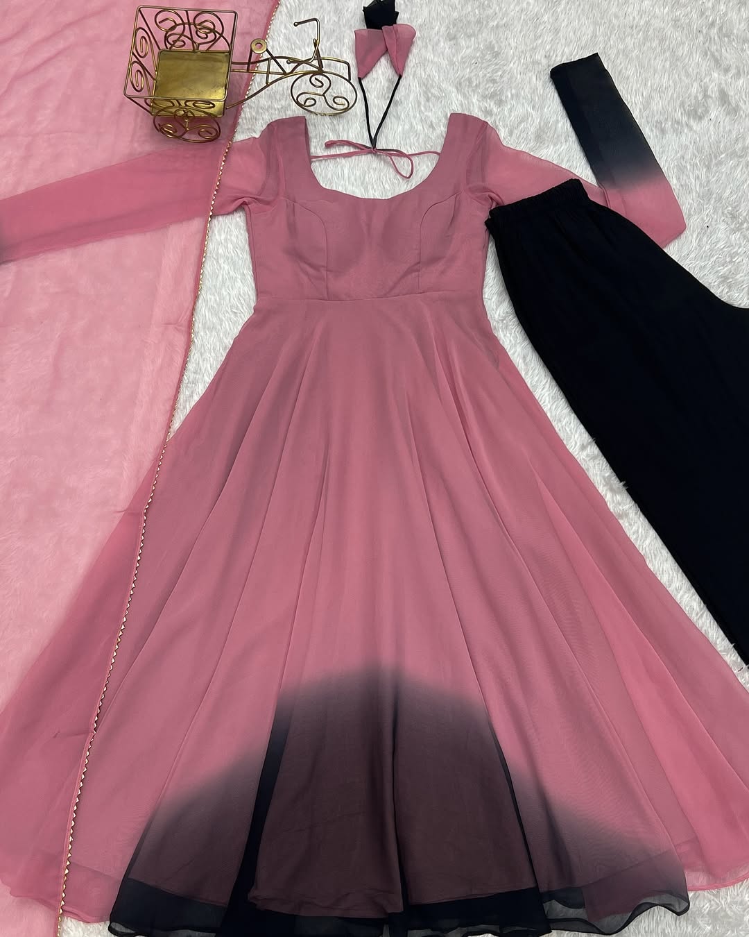 Devika Onion Pink Flair Georgette Anarkali Gown Set