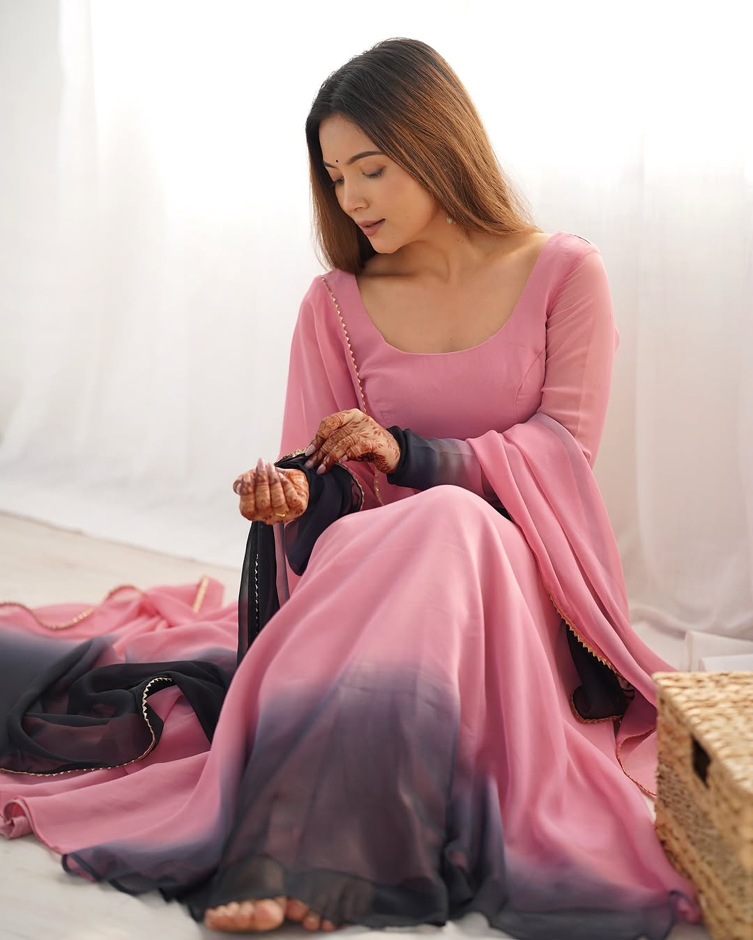 Devika Onion Pink Flair Georgette Anarkali Gown Set