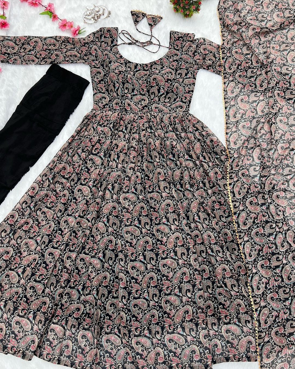 Black georgette ruffle flared Dityaa designer Anarkali suit