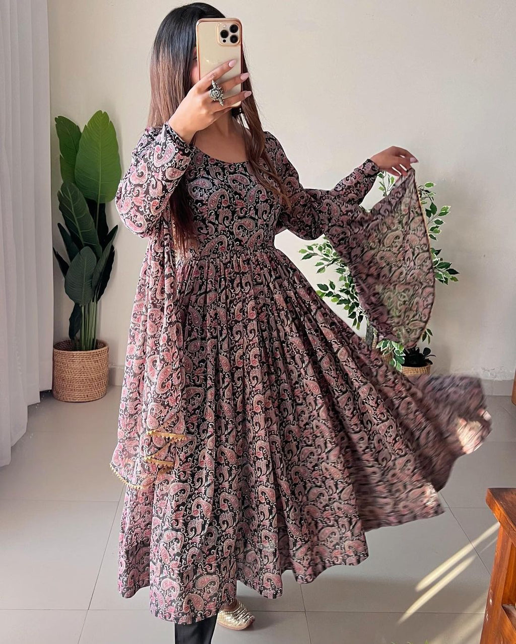 Black georgette ruffle flared Dityaa designer Anarkali suit