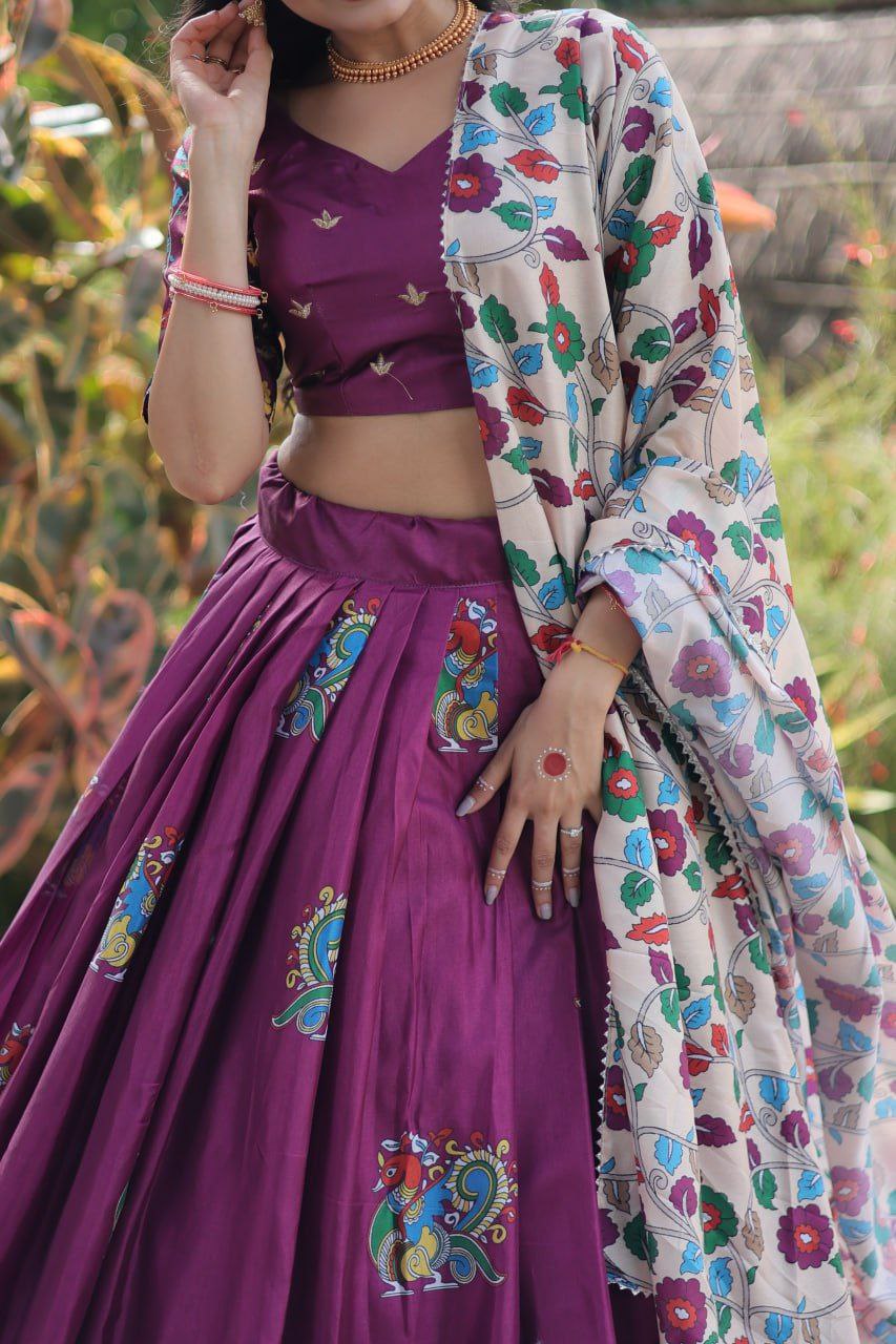 Dolla silk full stitched purple anarkali lehenga set