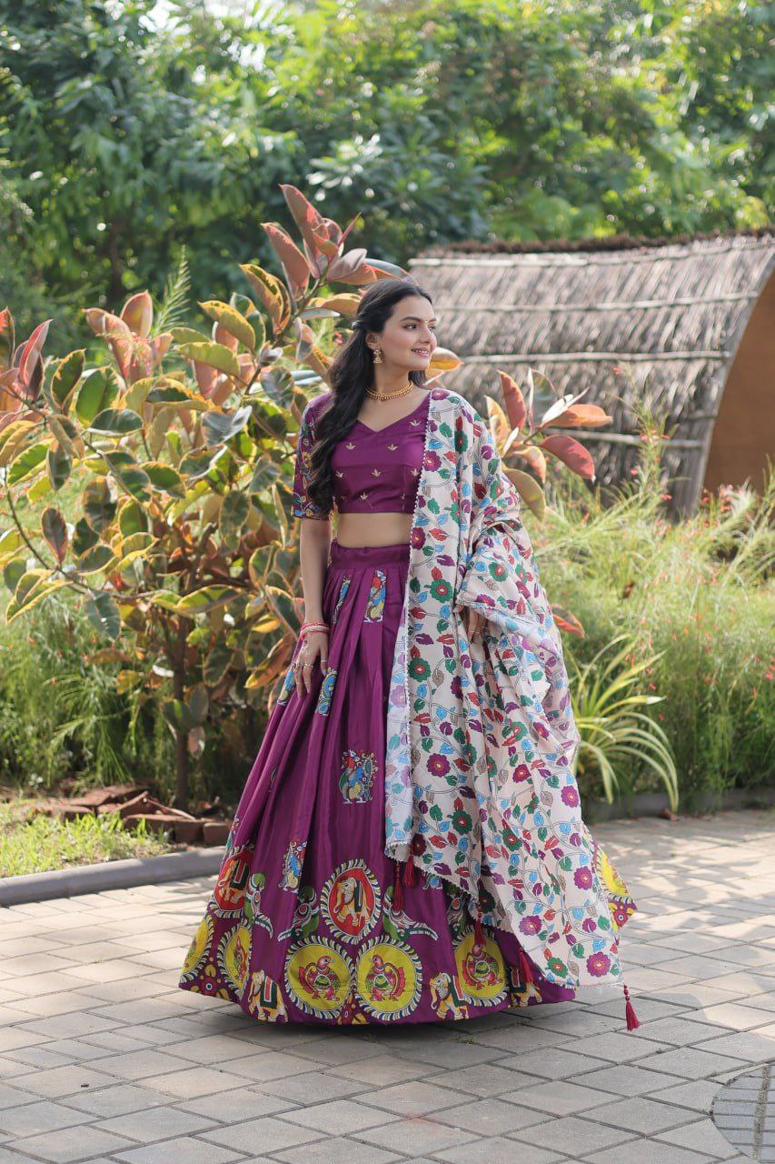 Dolla silk full stitched purple anarkali lehenga set