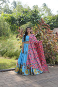 Dolla silk full stitched blue anarkali lehenga set