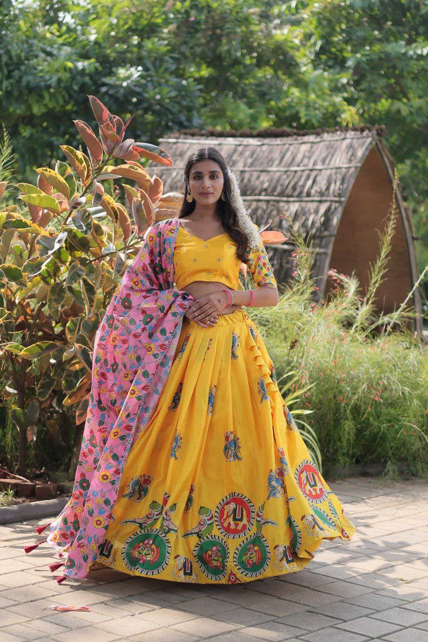 Dolla silk full stitched yellow anarkali lehenga set