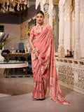 Dusty Pink Georgette Printed Saree with Pearl Lace Border