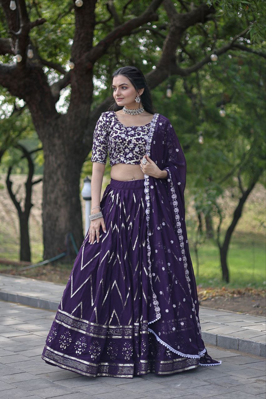 Enchanting faux blooming lehenga set with sequin embroidery