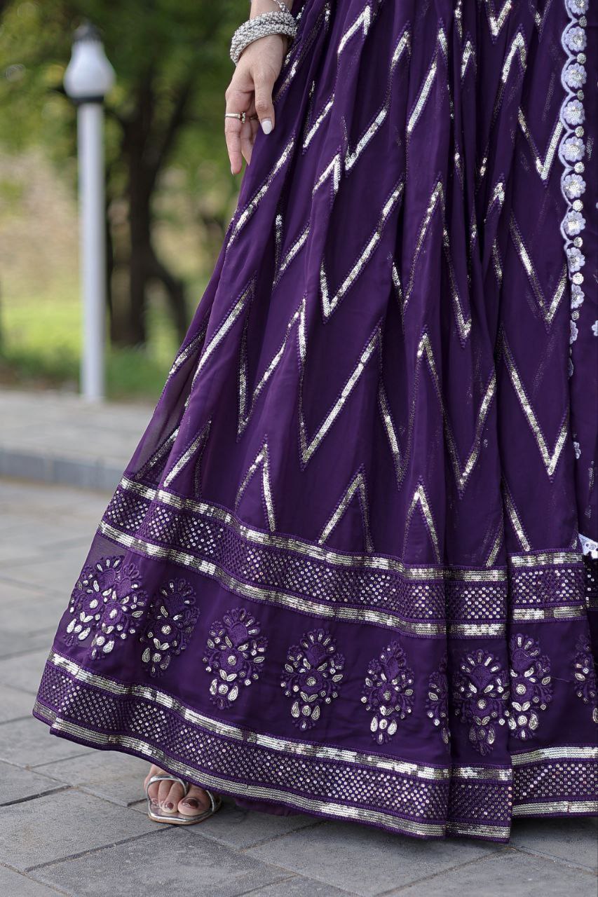 Enchanting faux blooming lehenga set with sequin embroidery