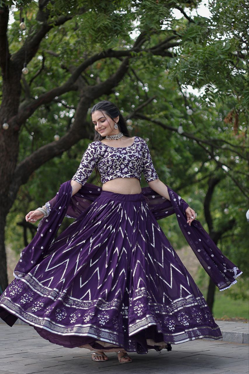 Enchanting faux blooming lehenga set with sequin embroidery