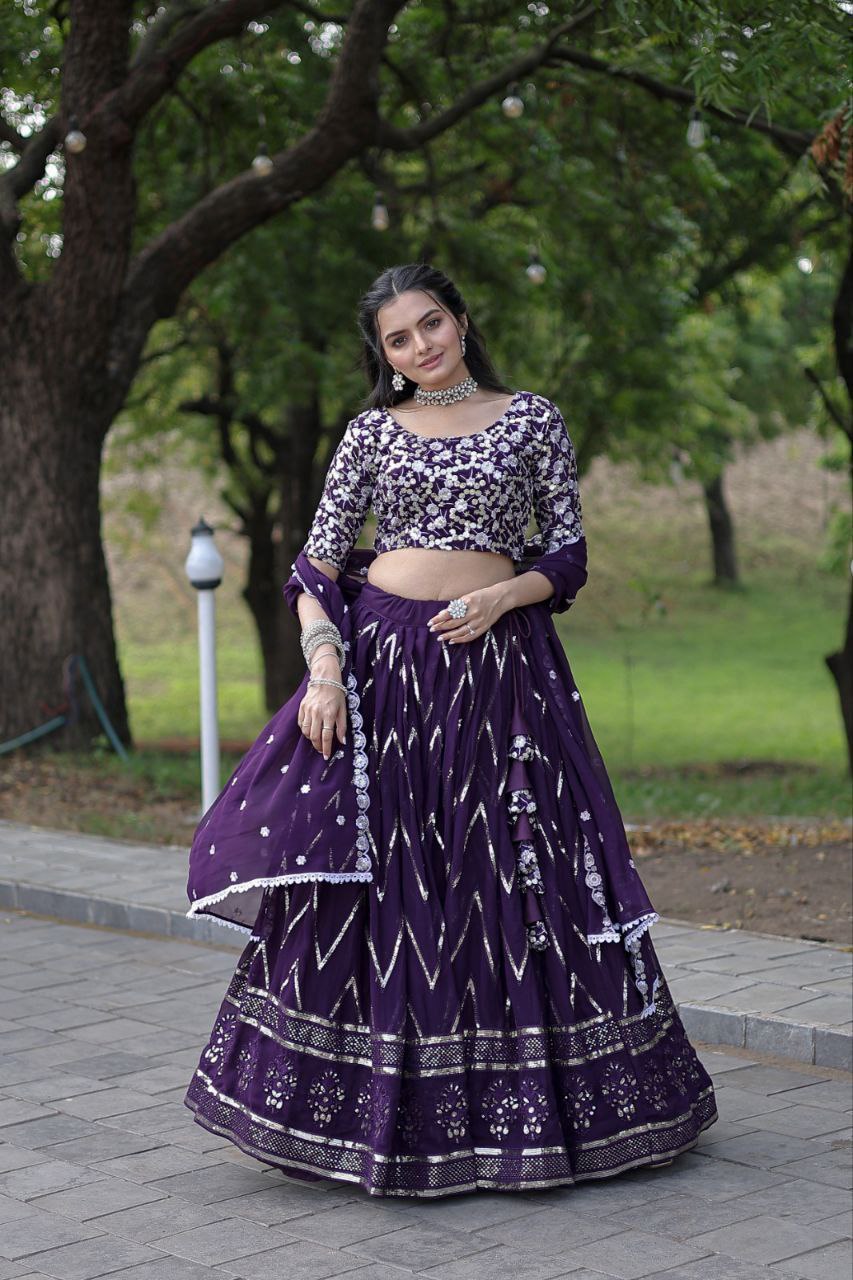 Enchanting faux blooming lehenga set with sequin embroidery