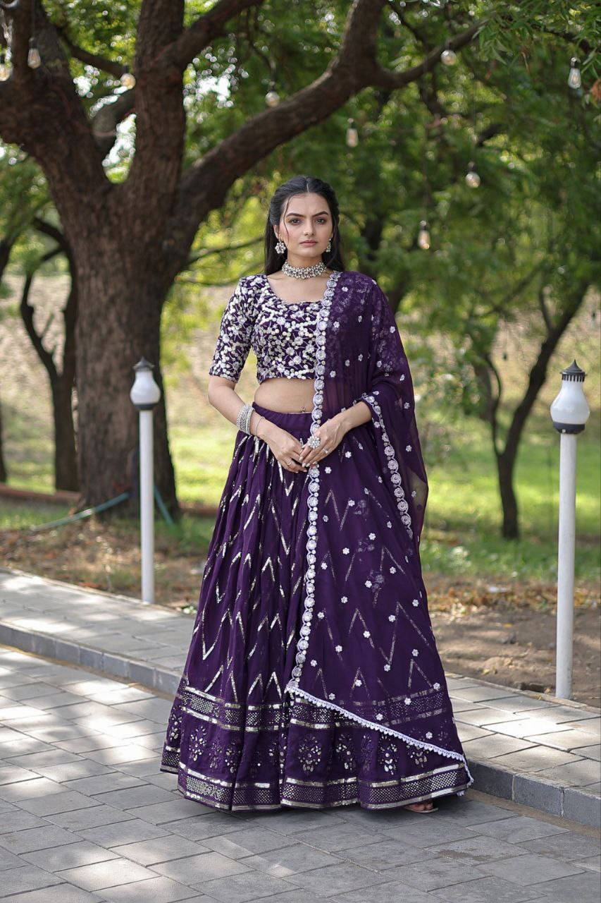 Enchanting faux blooming lehenga set with sequin embroidery
