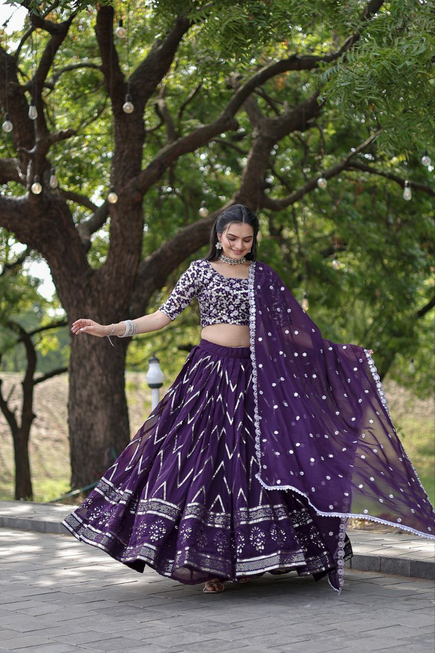 Enchanting faux blooming lehenga set with sequin embroidery