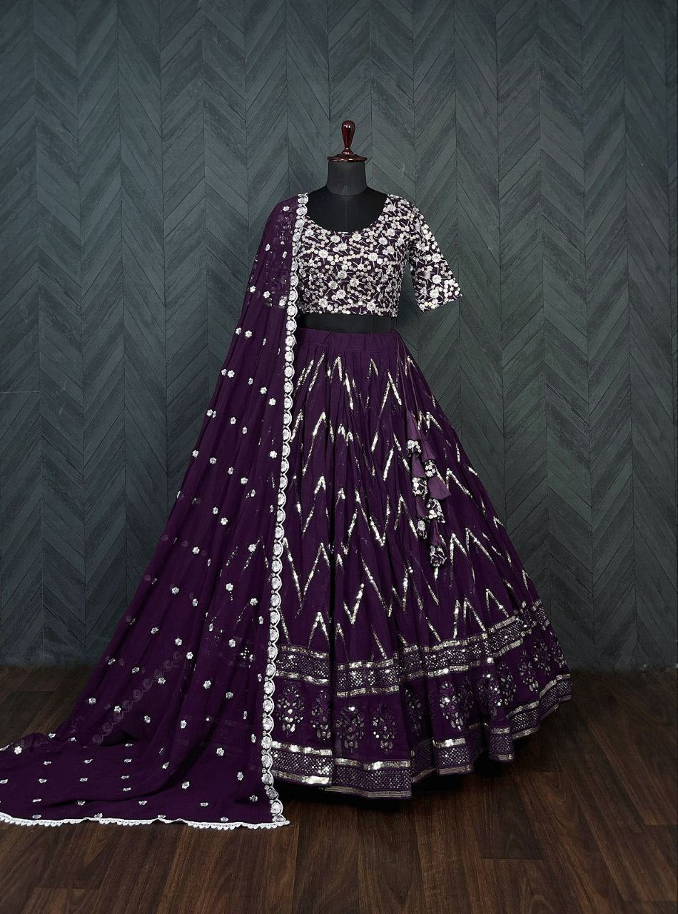 Enchanting faux blooming lehenga set with sequin embroidery