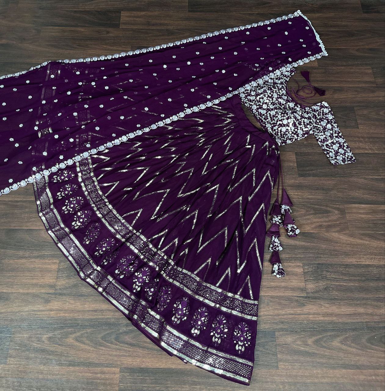 Enchanting faux blooming lehenga set with sequin embroidery
