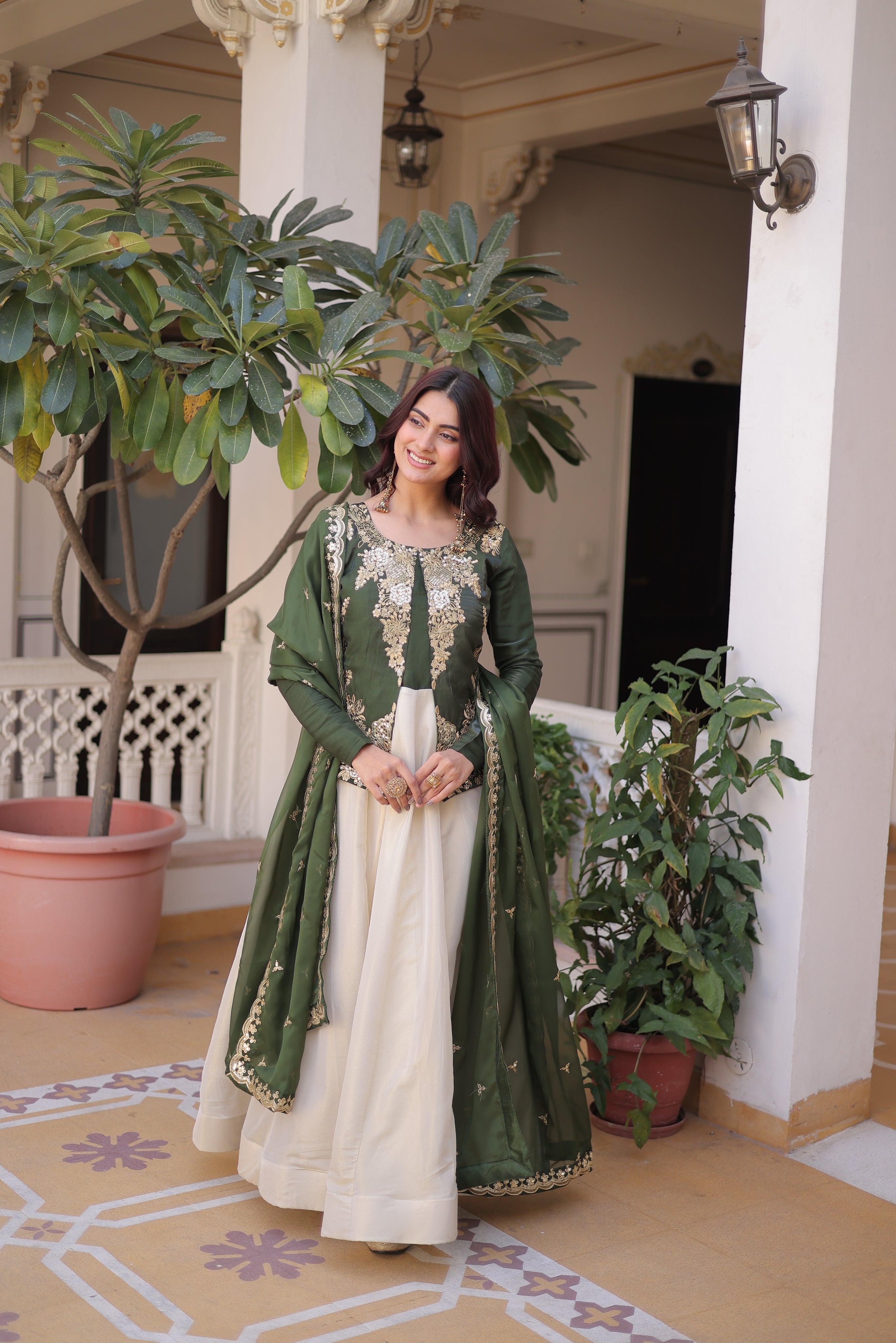 Shriyanshi green rich sequins embroidered gown with dupatta set