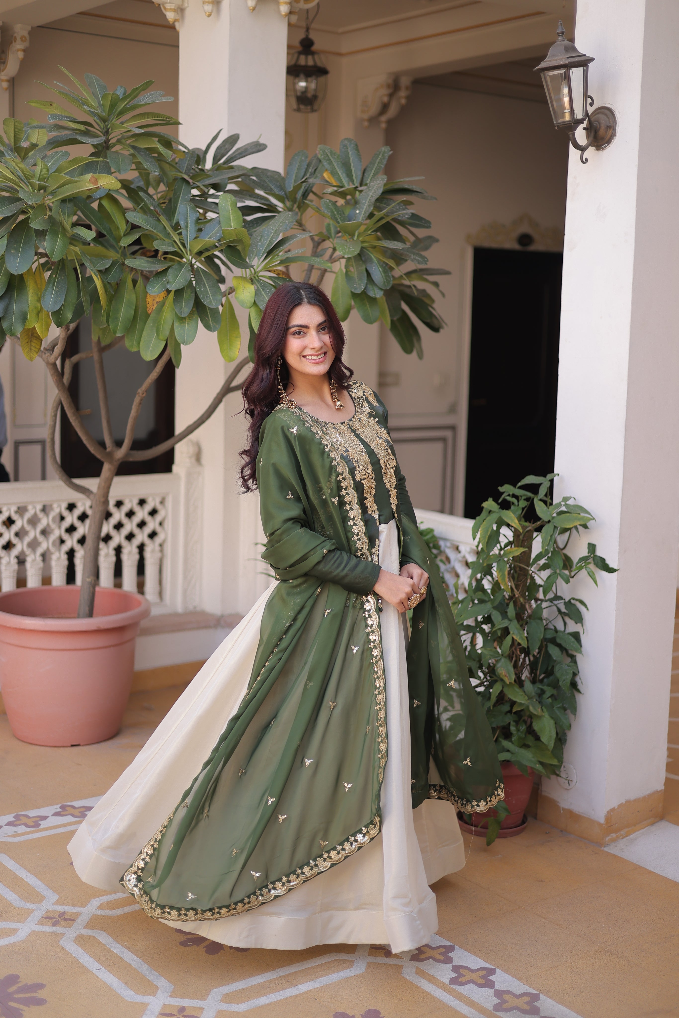 Shriyanshi green rich sequins embroidered gown with dupatta set