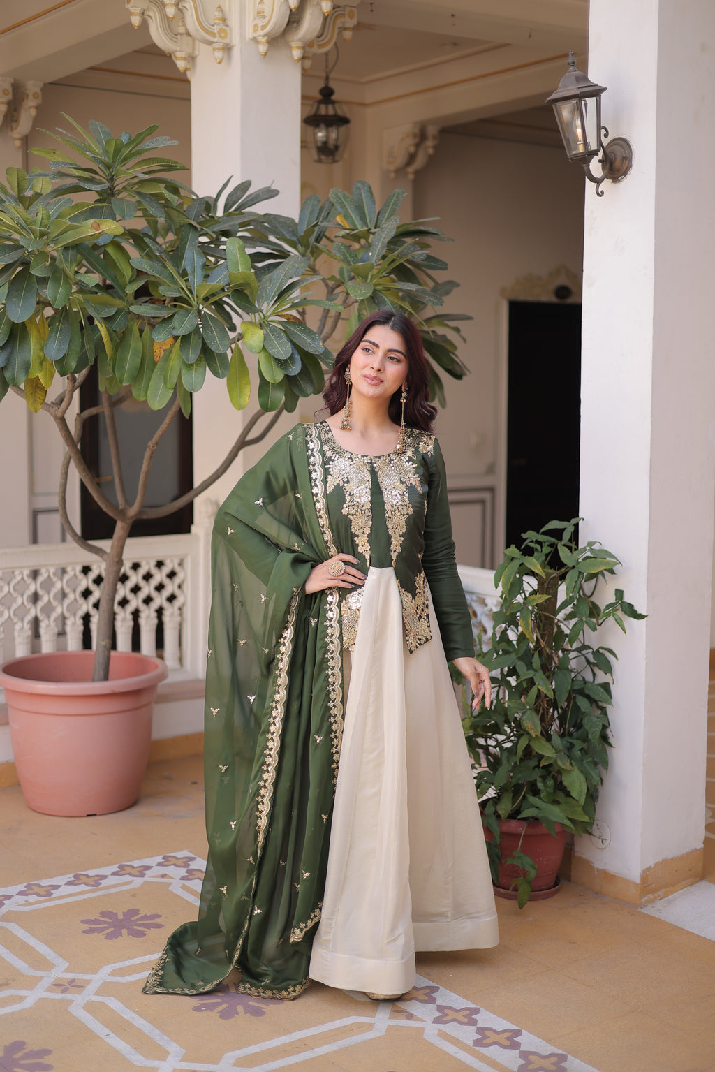 Shriyanshi green rich sequins embroidered gown with dupatta set
