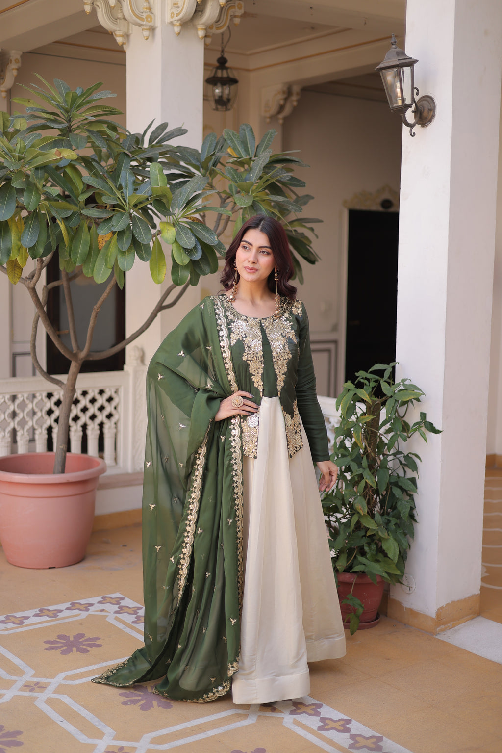 Shriyanshi green rich sequins embroidered gown with dupatta set