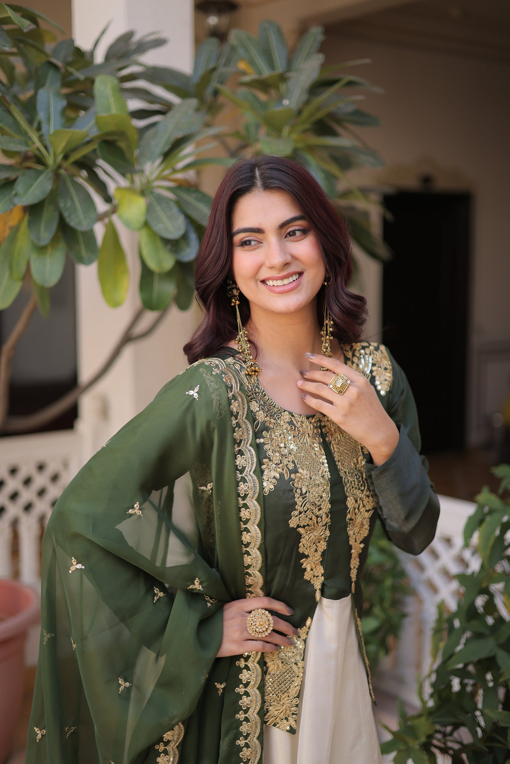 Shriyanshi green rich sequins embroidered gown with dupatta set