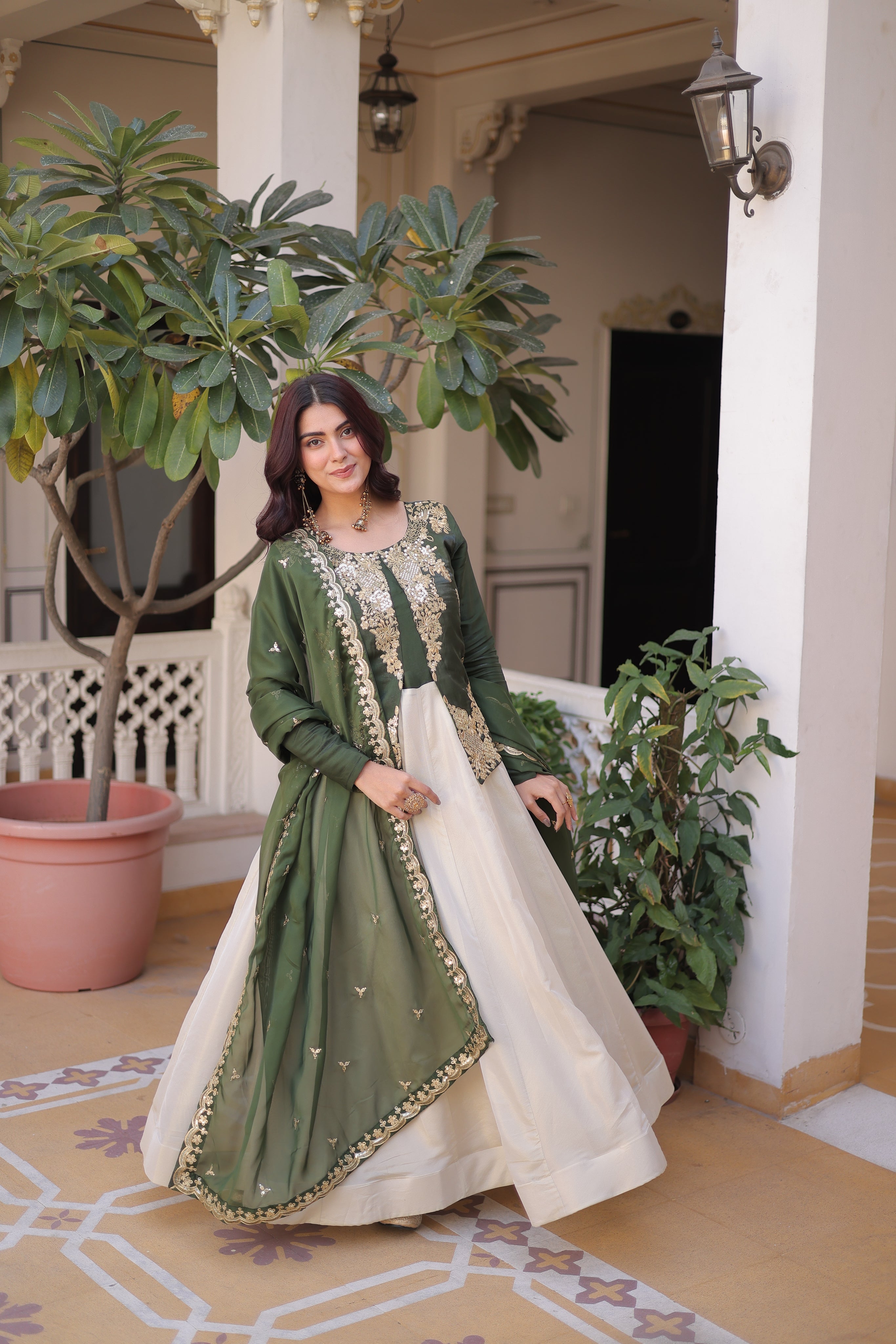 Shriyanshi green rich sequins embroidered gown with dupatta set