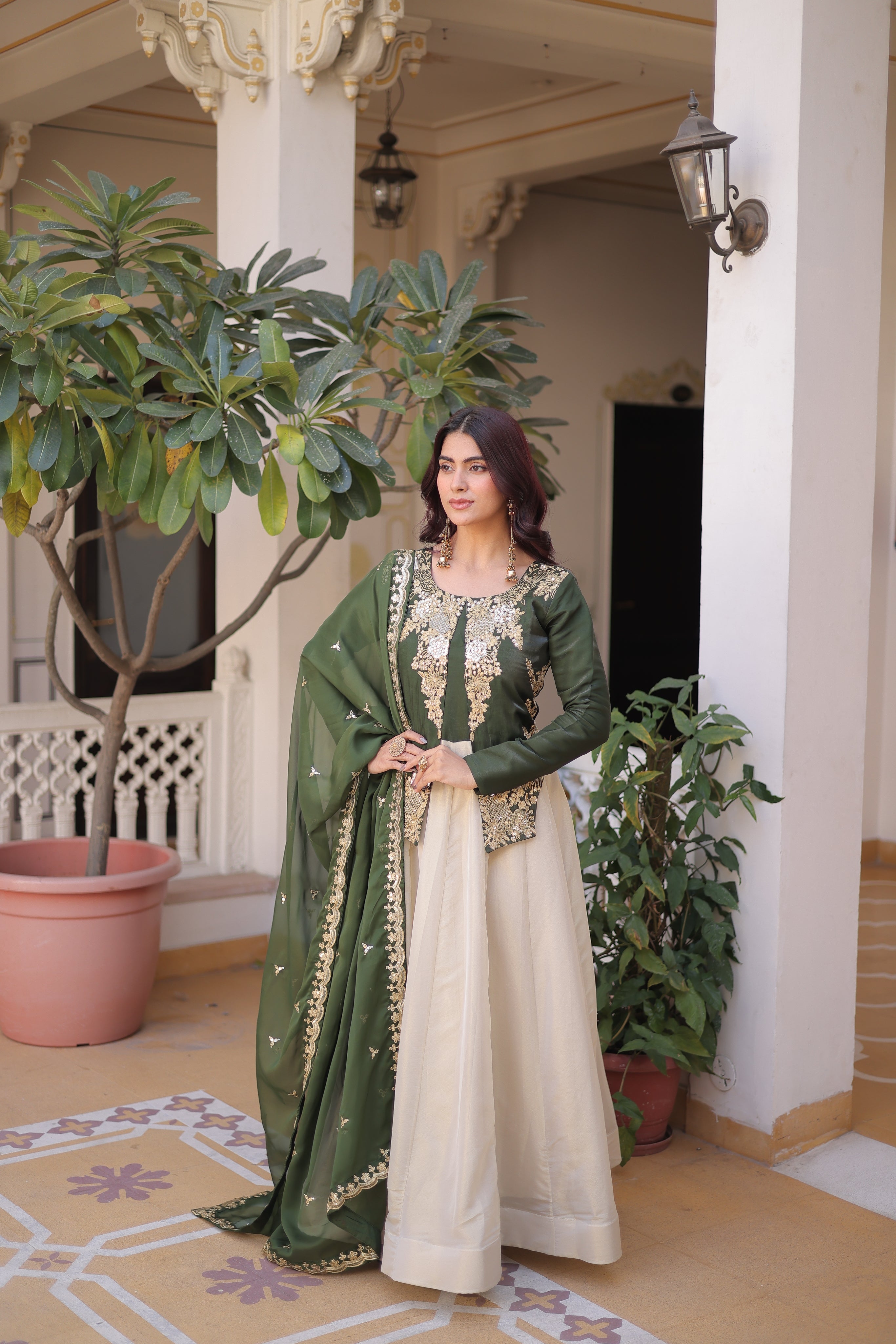 Shriyanshi green rich sequins embroidered gown with dupatta set