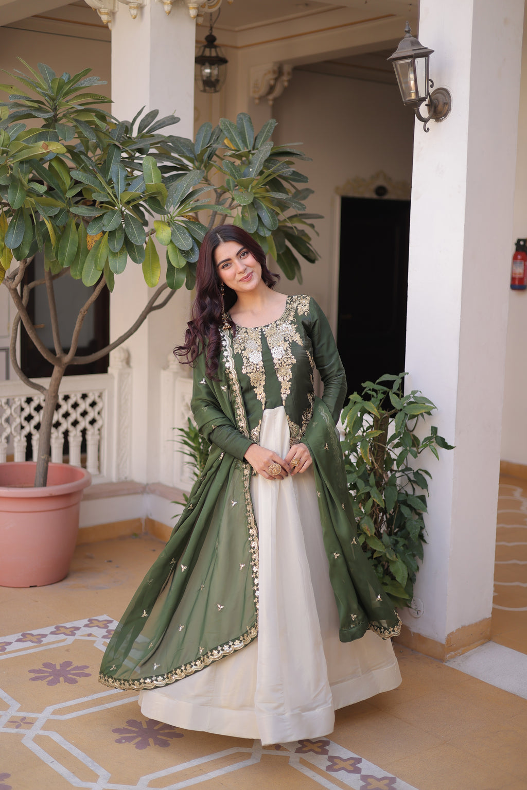 Shriyanshi green rich sequins embroidered gown with dupatta set