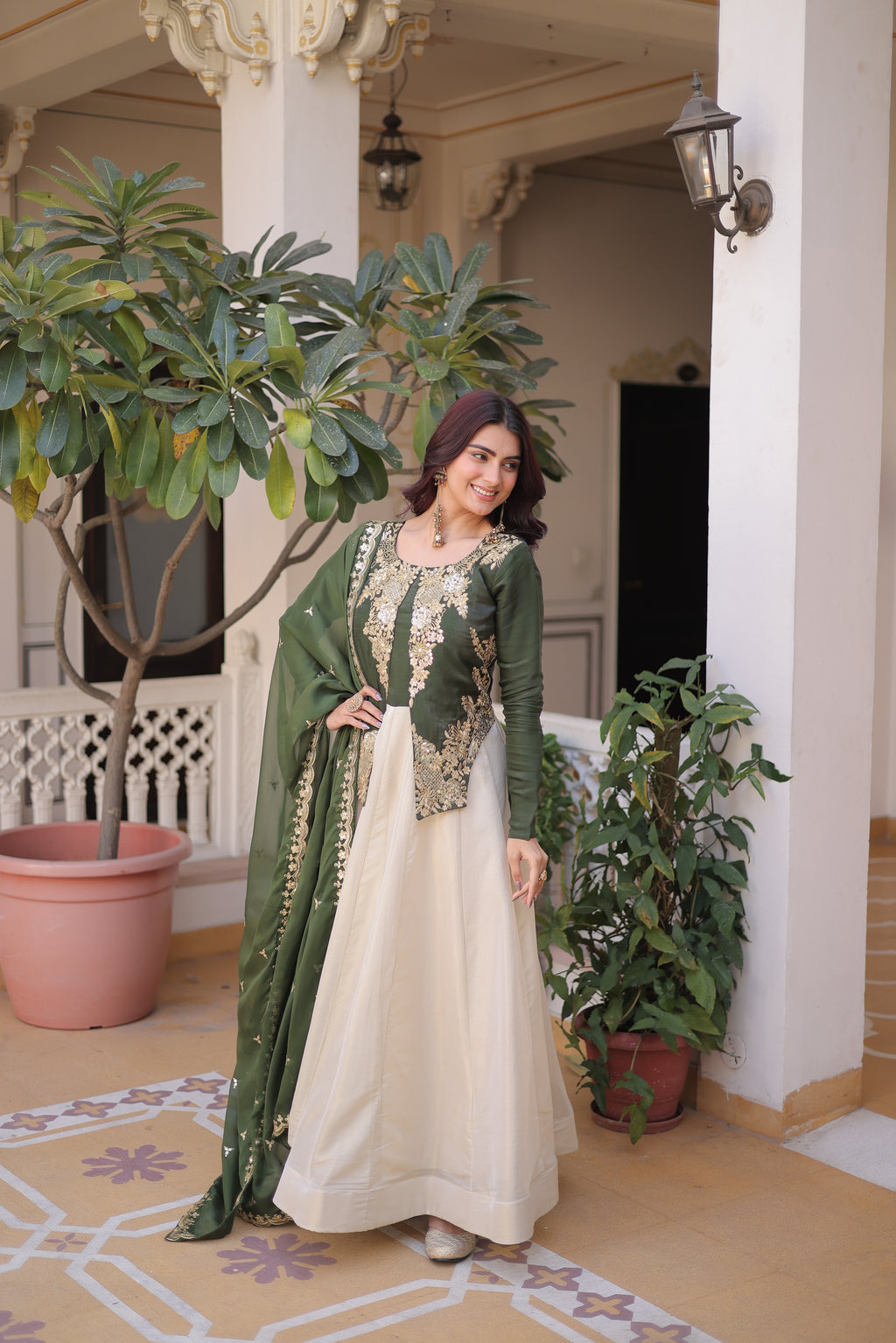 Shriyanshi green rich sequins embroidered gown with dupatta set