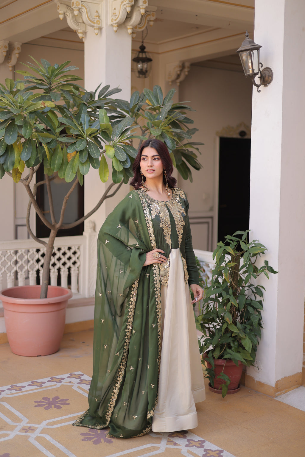 Shriyanshi green rich sequins embroidered gown with dupatta set