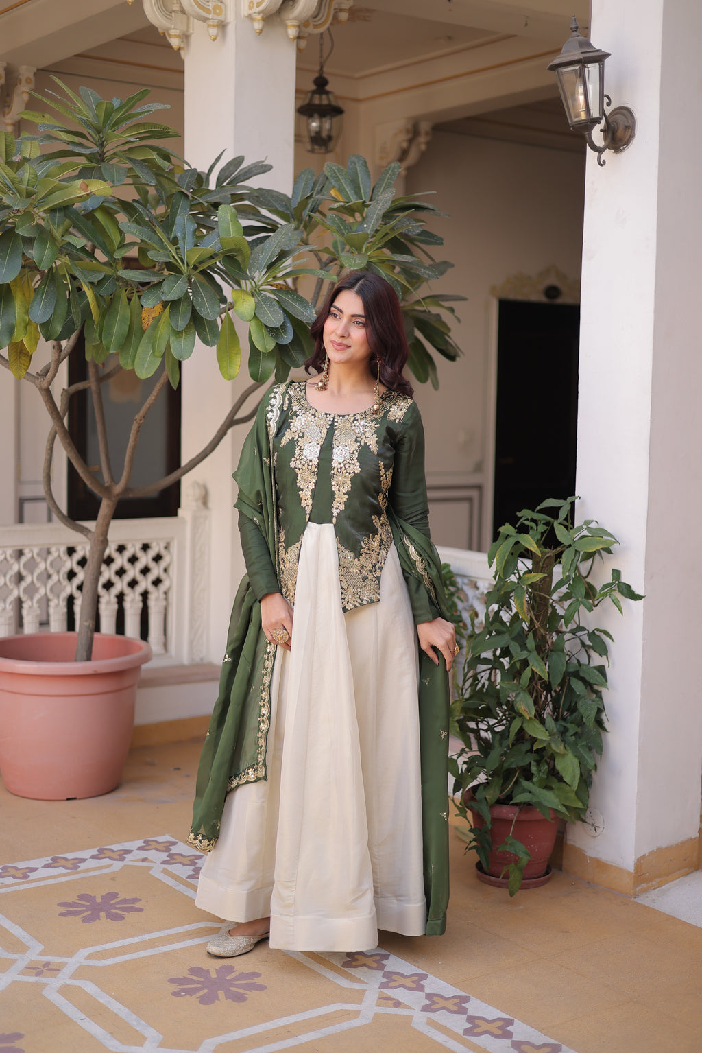 Shriyanshi green rich sequins embroidered gown with dupatta set