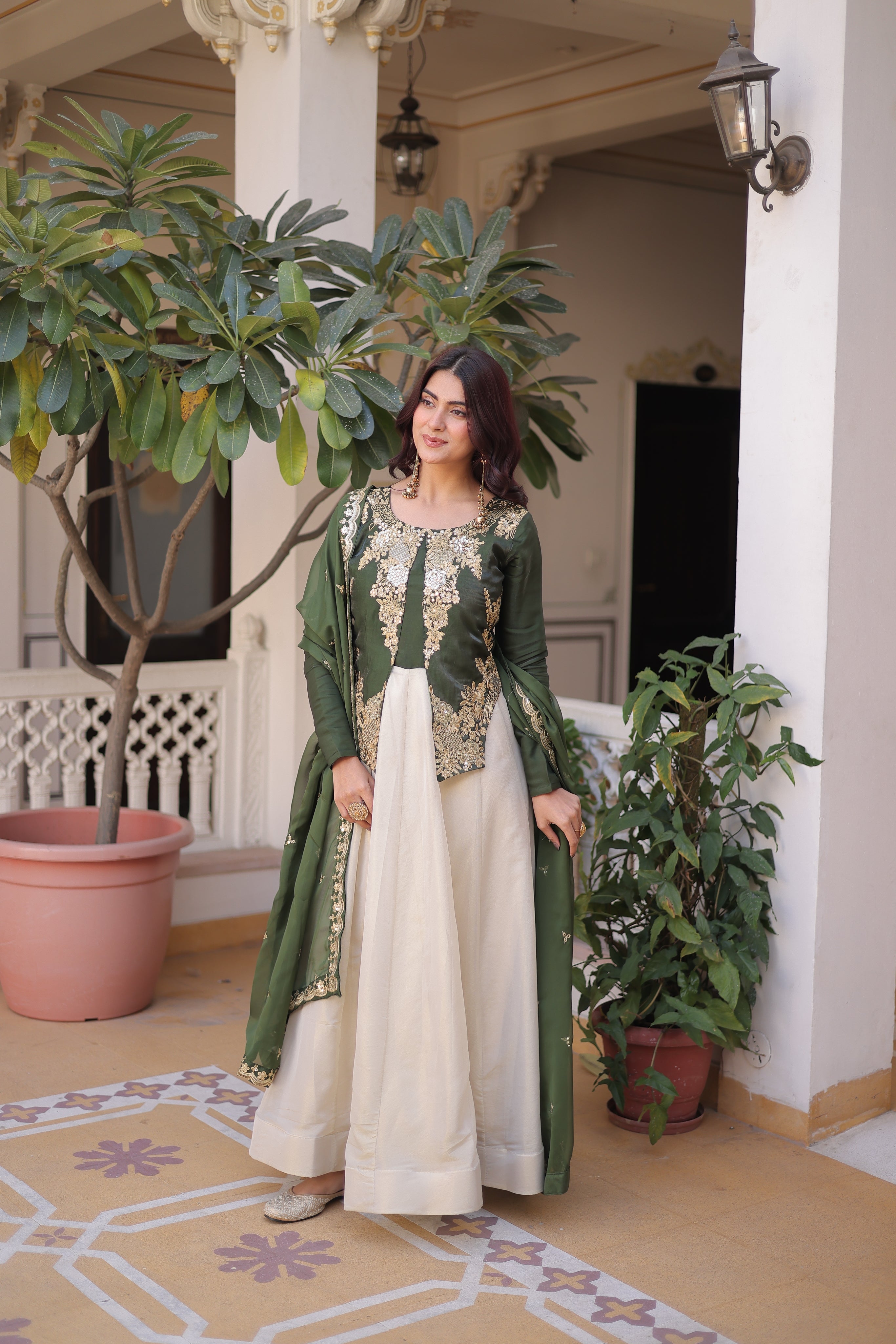 Shriyanshi green rich sequins embroidered gown with dupatta set