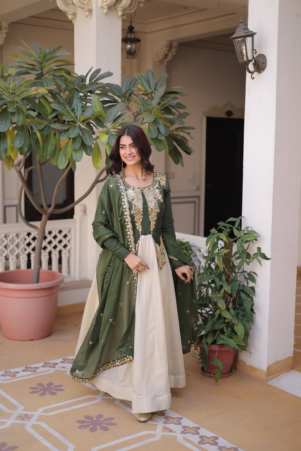 Shriyanshi green rich sequins embroidered gown with dupatta set