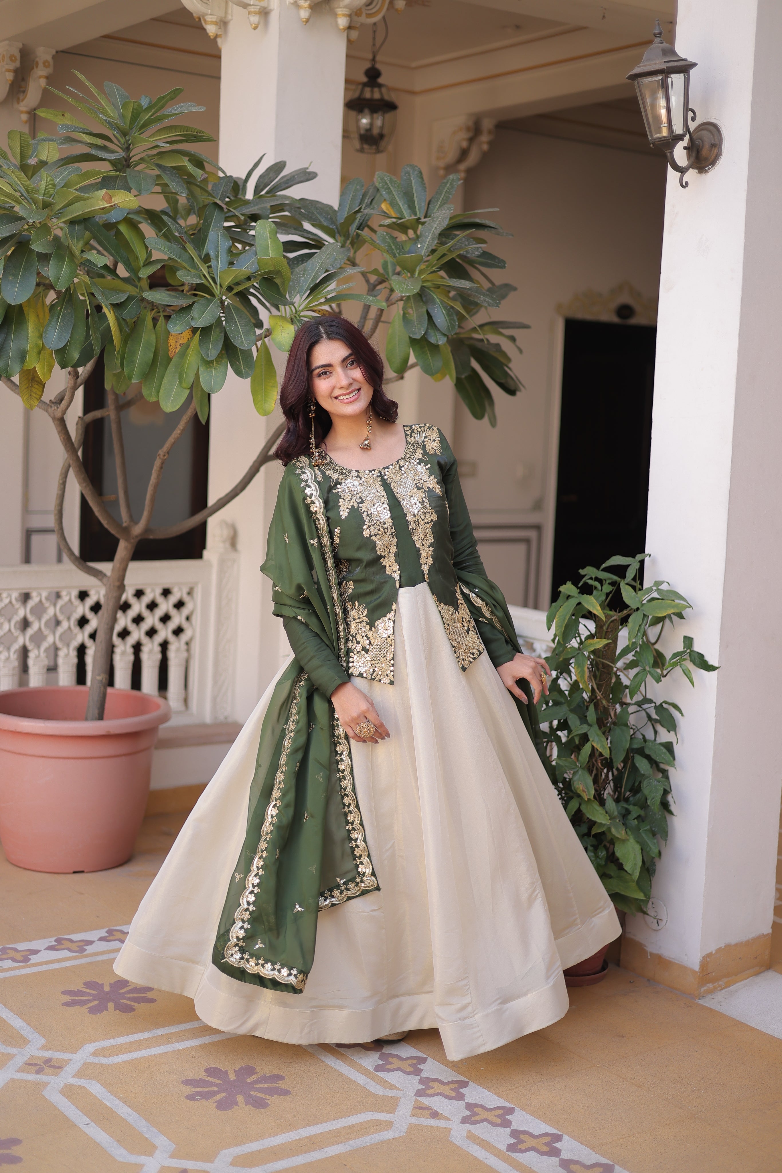 Shriyanshi green rich sequins embroidered gown with dupatta set