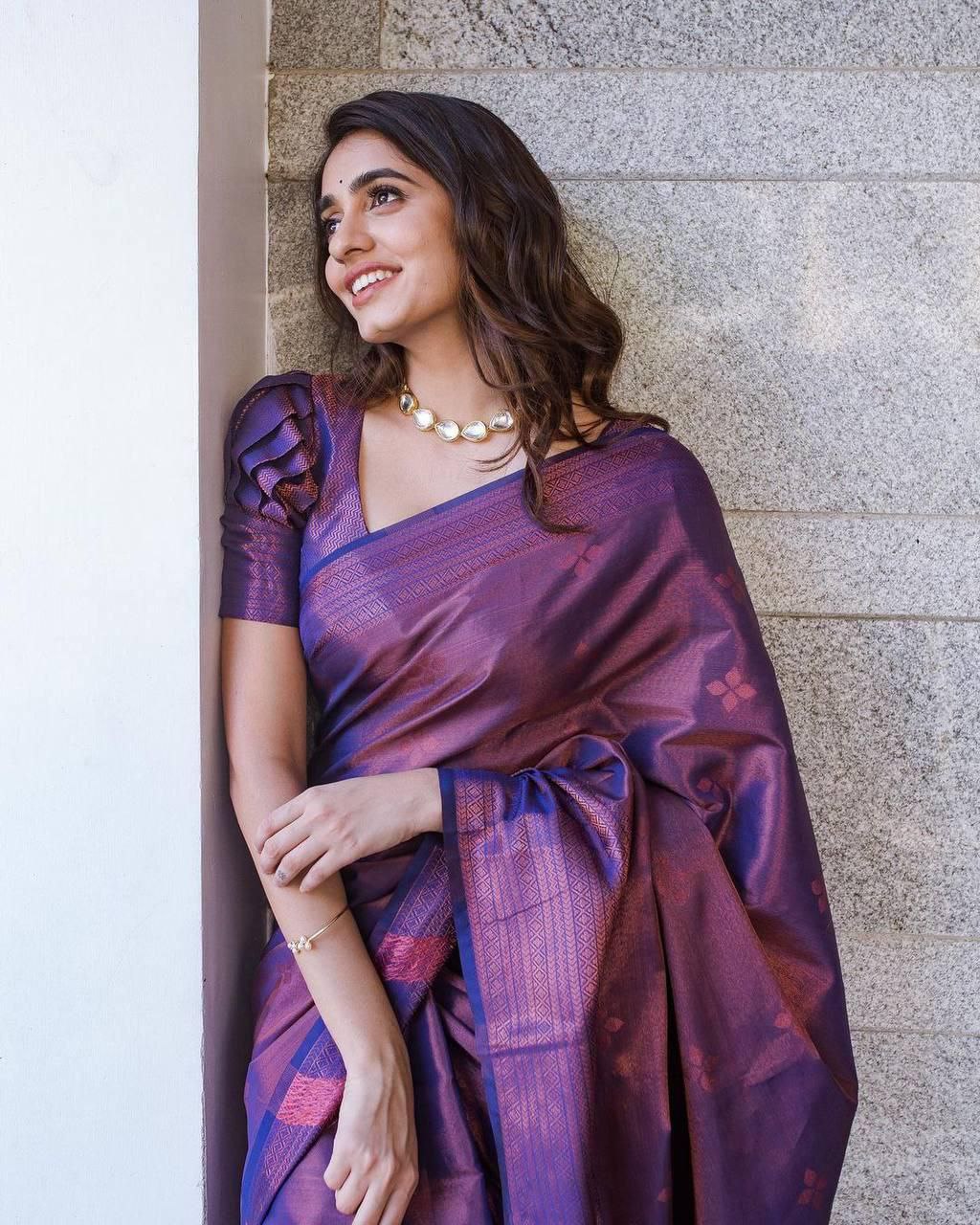 Exquisite Banarasi Soft Silk Saree: Pure Purple Elegance
