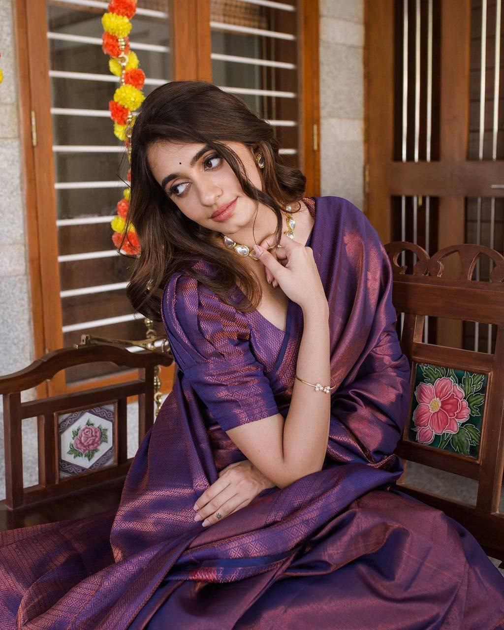 Exquisite Banarasi Soft Silk Saree: Pure Purple Elegance