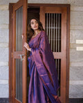 Exquisite Banarasi Soft Silk Saree: Pure Purple Elegance