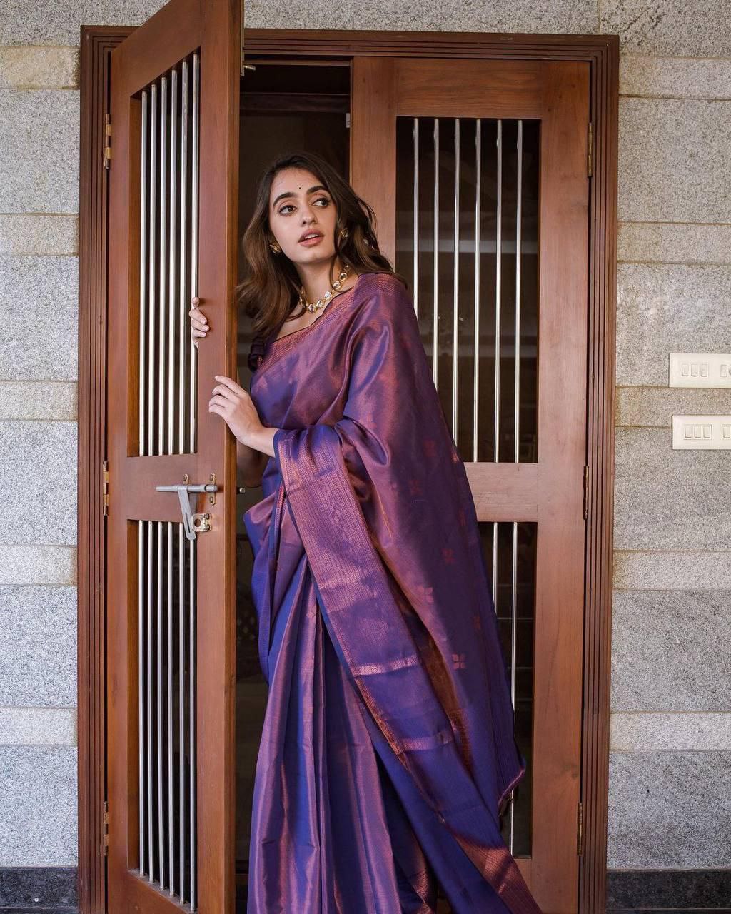 Exquisite Banarasi Soft Silk Saree: Pure Purple Elegance
