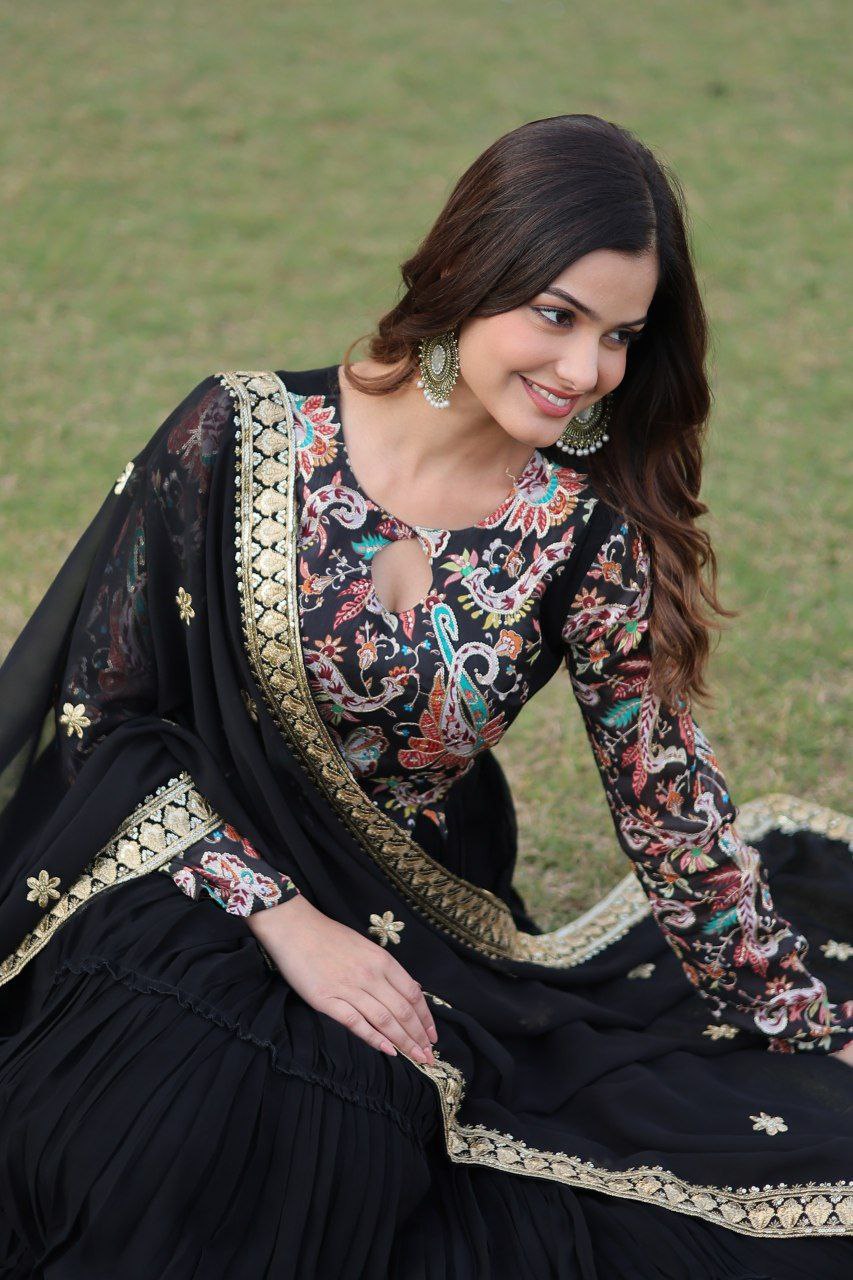 Padmalaya black georgette anarkali gown set
