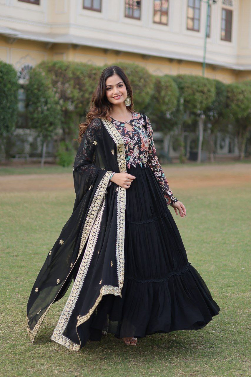 Padmalaya black georgette anarkali gown set