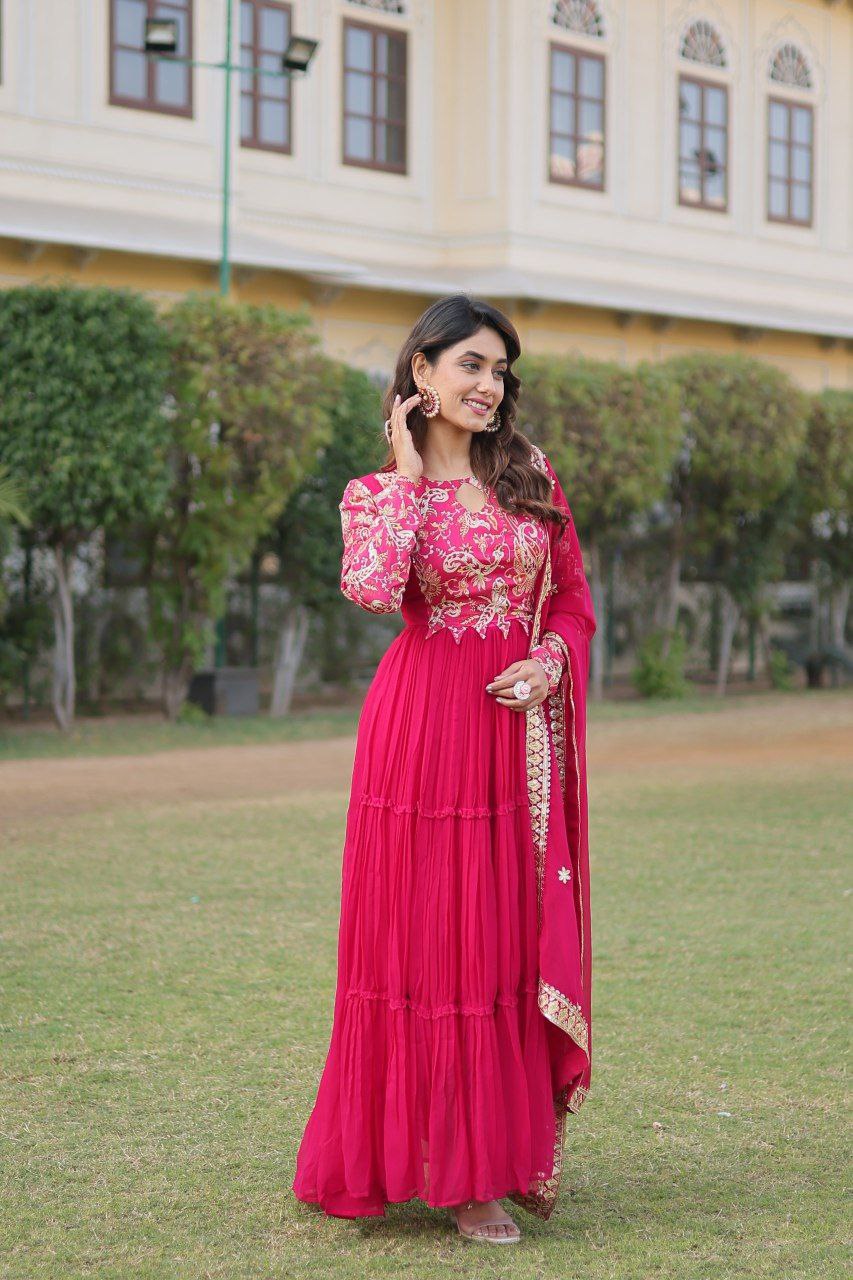 Padmalaya pink georgette anarkali gown set