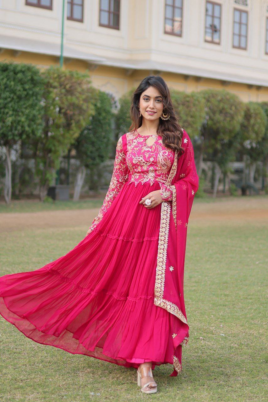 Padmalaya pink georgette anarkali gown set