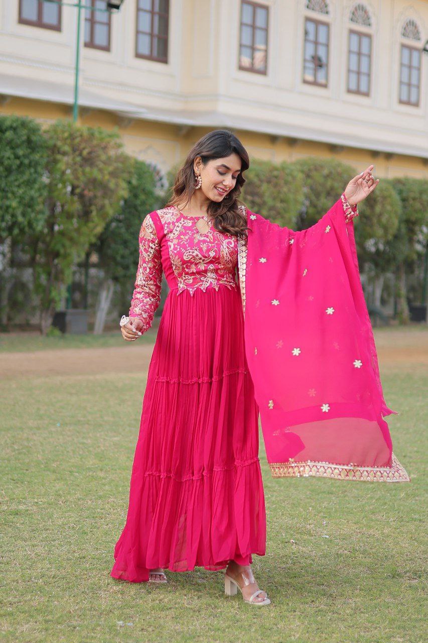 Padmalaya pink georgette anarkali gown set
