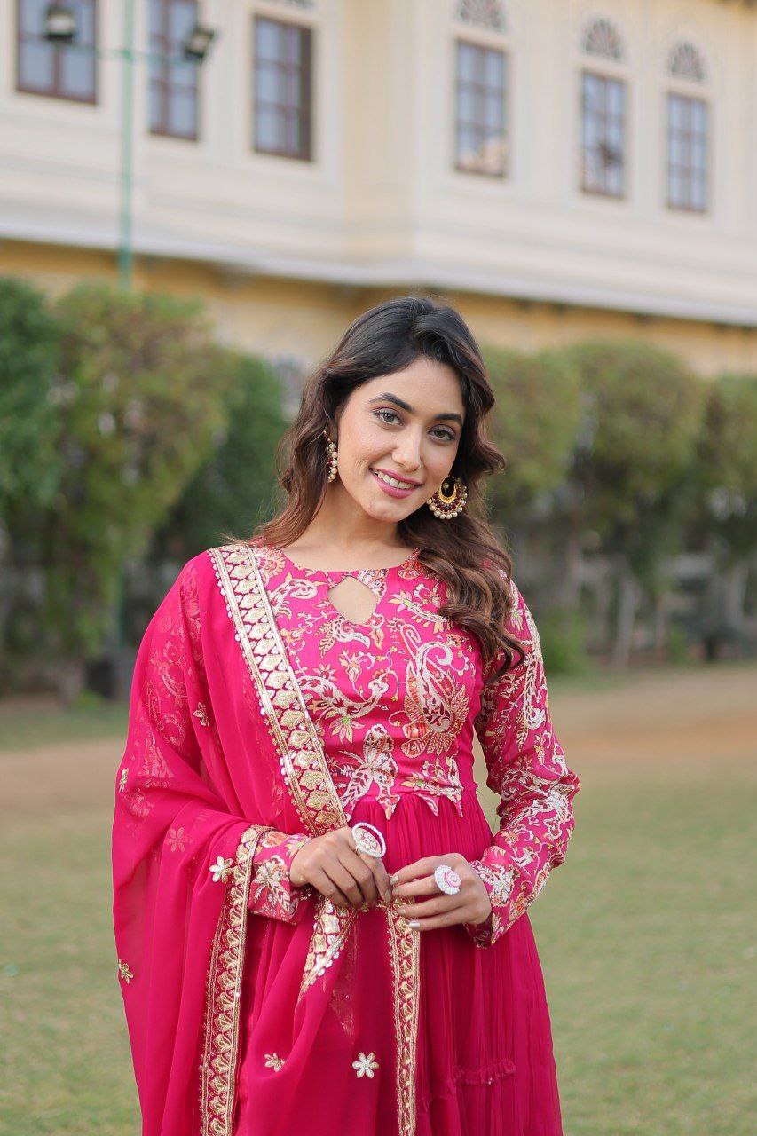 Padmalaya pink georgette anarkali gown set