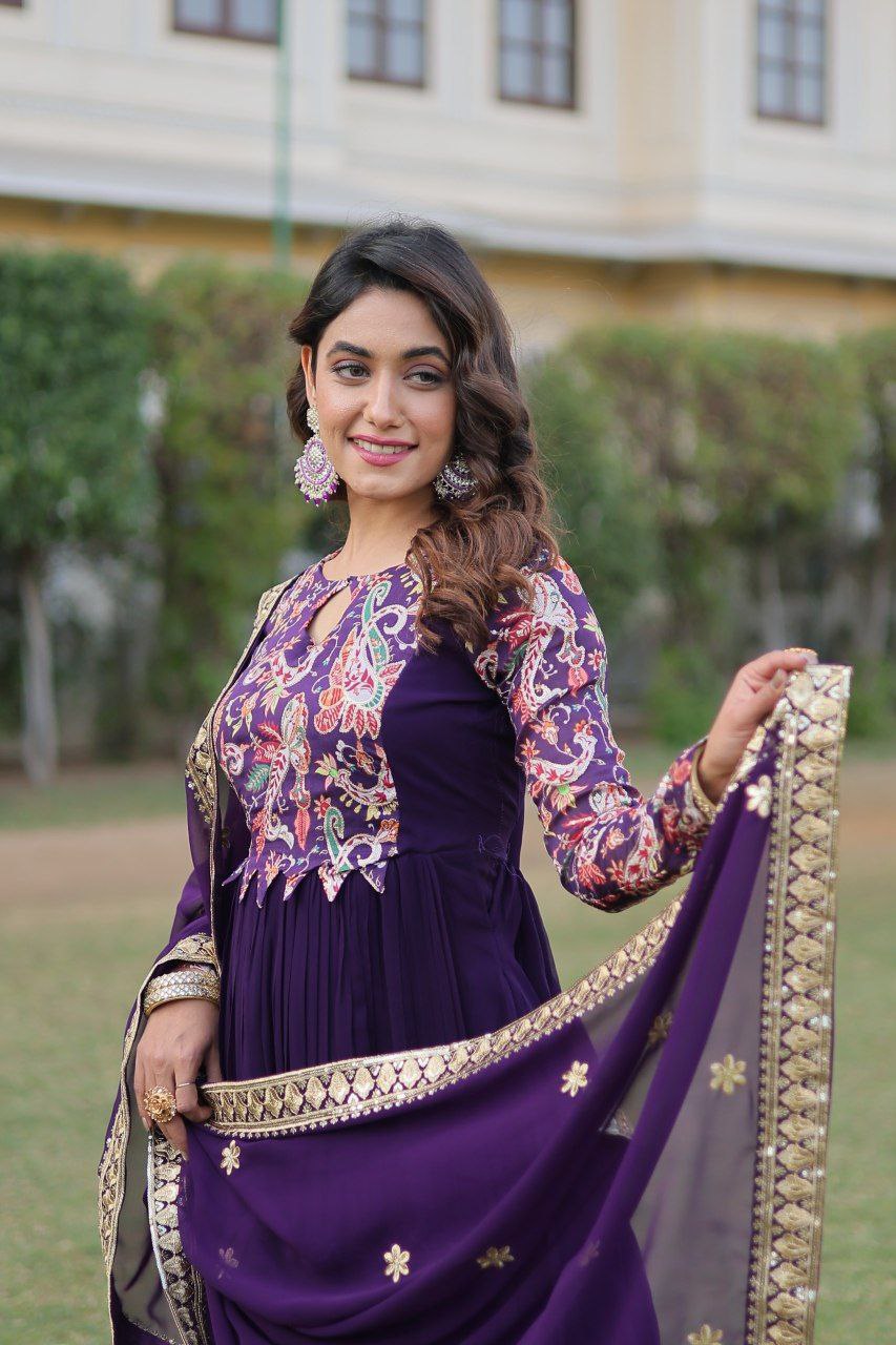 Padmalaya purple georgette anarkali gown set
