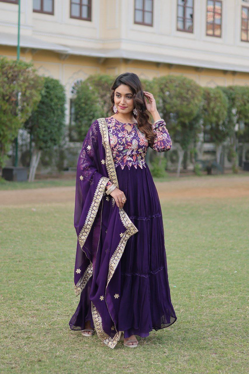 Padmalaya purple georgette anarkali gown set