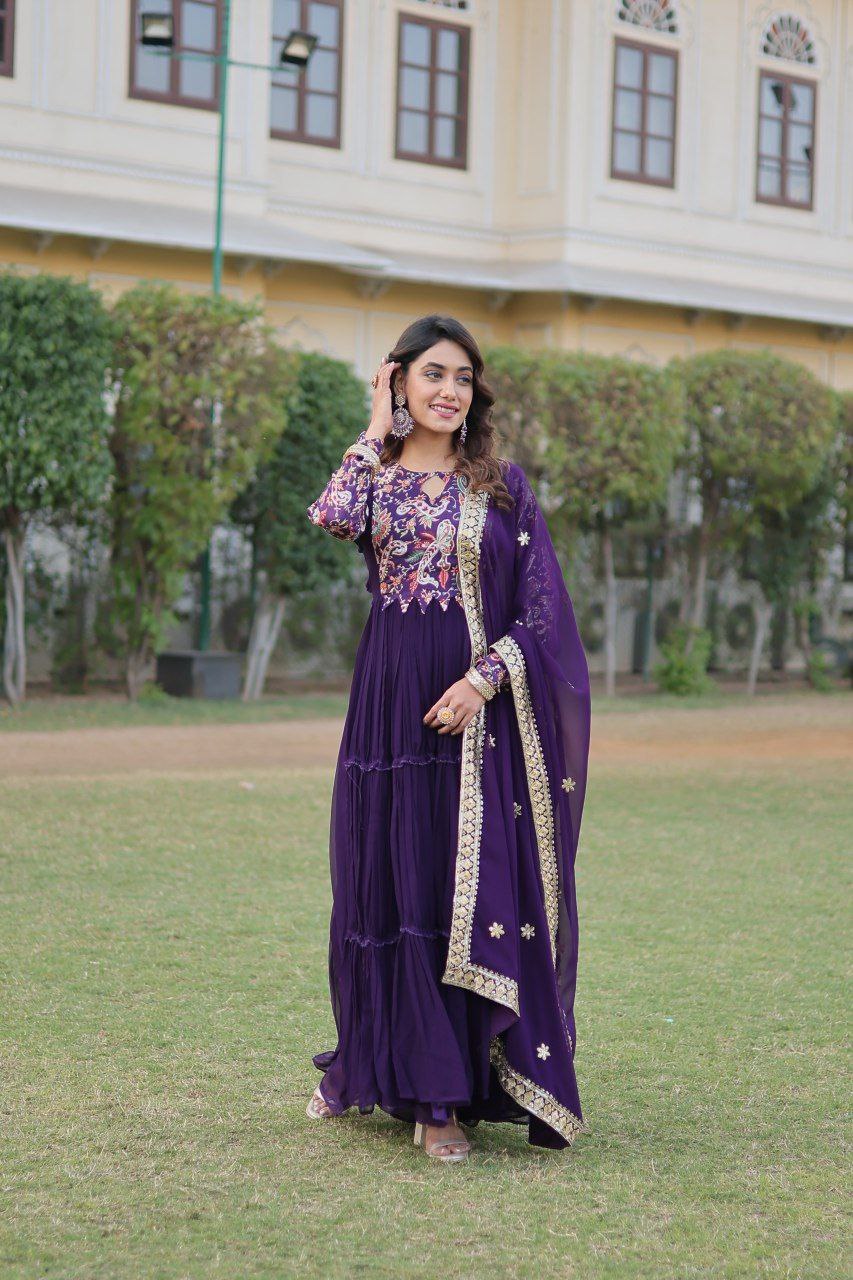 Padmalaya purple georgette anarkali gown set