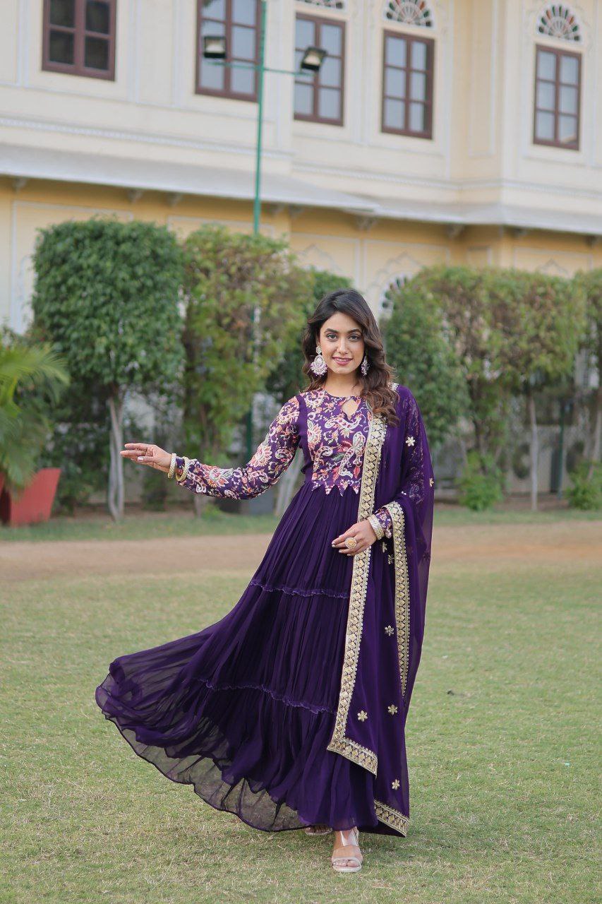 Padmalaya purple georgette anarkali gown set