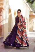 Dhumavati purple georgette anarkali gown suit set